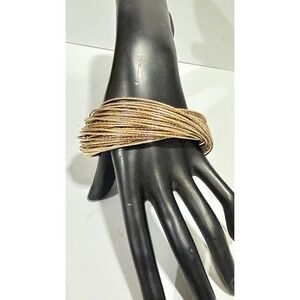 Multi-Strand Bangle Bracelet 7.5" Gold Diamond Cut Statement Boho Chic 7.75"